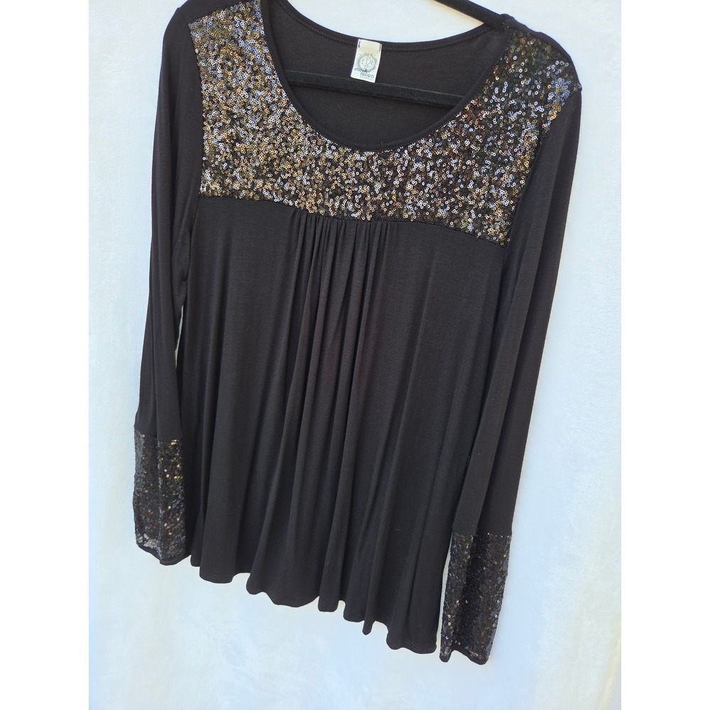 Womens Sun & Moon Empire Waist Top Medium Black Long Sequin Sparkle Sleeve